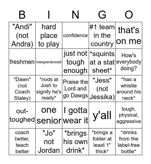 Press Conference Bingo Card