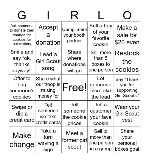 Cookie Booth "Girlo" Bingo Card