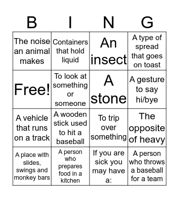 Homonym Bingo Card