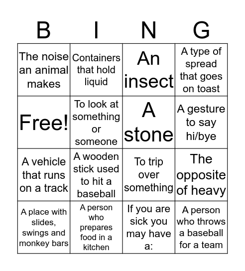 Homonym Bingo Card