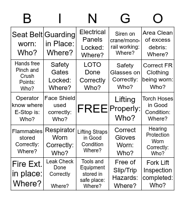 Safety Bingo Card