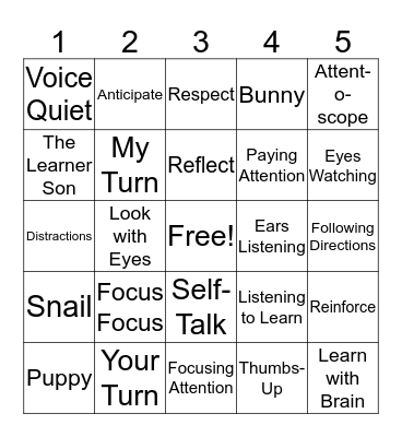 Second Step Program Bingo Card