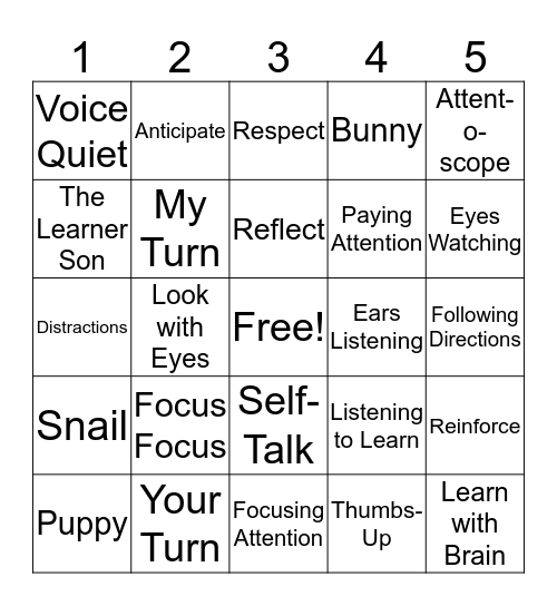 Second Step Program Bingo Card