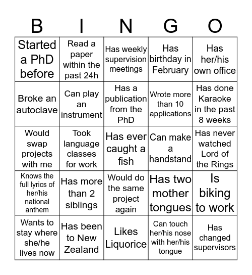 ITN - Bingo Card