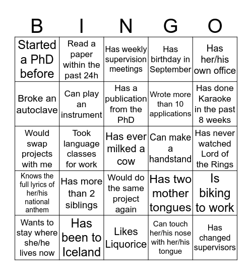 ITN - Bingo Card