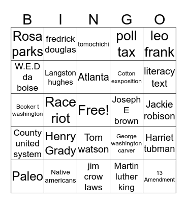 Georgia Bingo Card