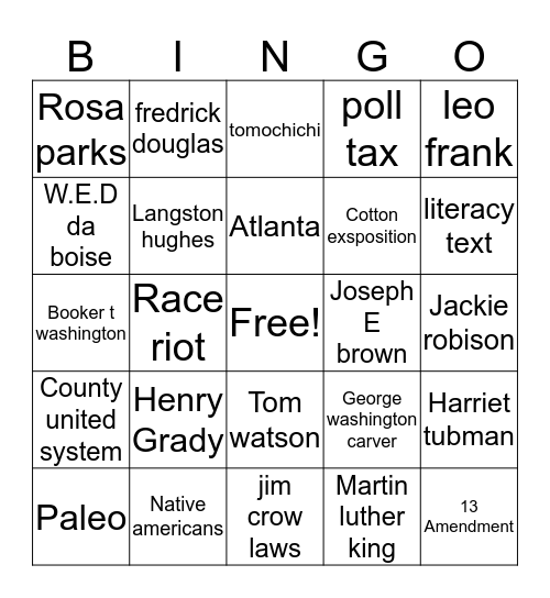 Georgia Bingo Card