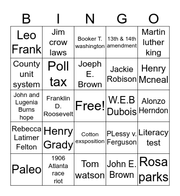 Georgia Bingo Card