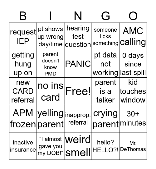 DPCR BINGO Card