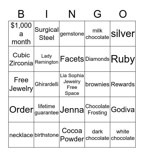 Chocolate and Sparkles Bingo Card