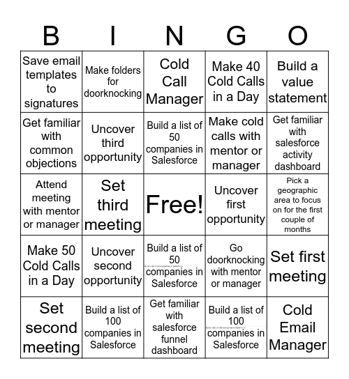 New Hire Activity Bingo (First Two Weeks) Bingo Card