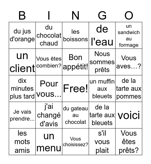 Au Café Bingo Card