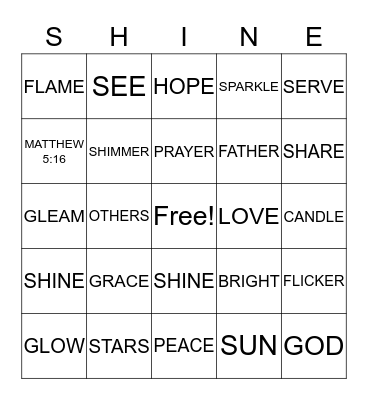 LET YOUR LIGHT Bingo Card
