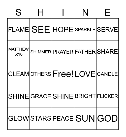 LET YOUR LIGHT Bingo Card