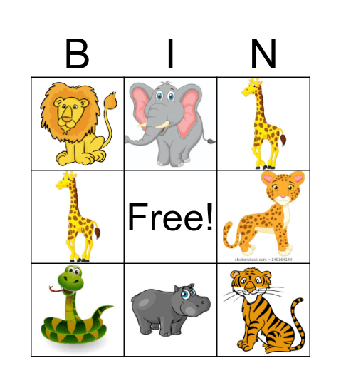 ANIMAL BINGO Card