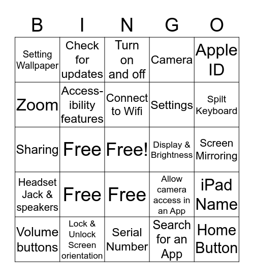 iPad Basics Bingo Card