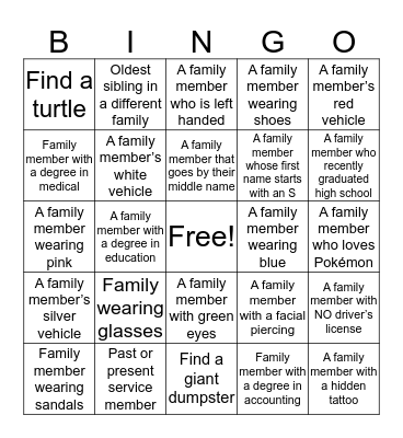 Family Bingo Card