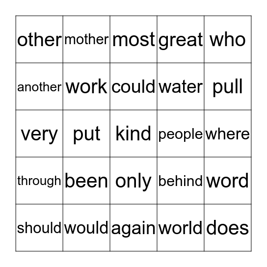 Irregular words (practice) Bingo Card