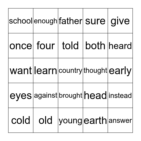 Irregular words (practice) Bingo Card