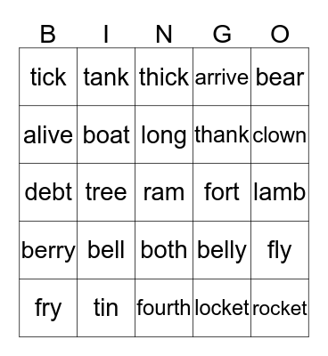 /TH/ & /L/ BINGO Card