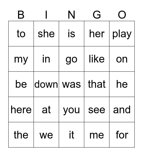 Sight Words (Wadpole and McKenna list 1-30) Bingo Card