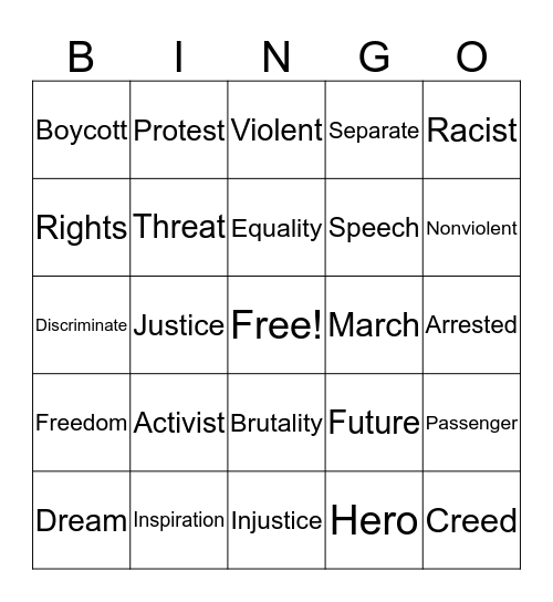 MLK Day Bingo Card