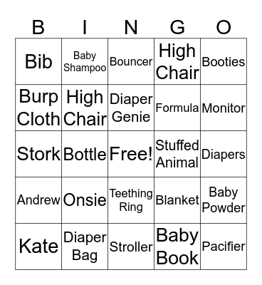 Baby Bingo! Bingo Card