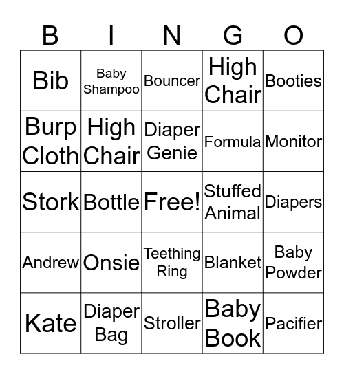 Baby Bingo! Bingo Card