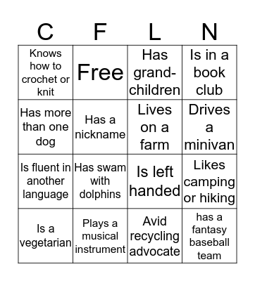 CFLN Ice Breaker Bingo Card