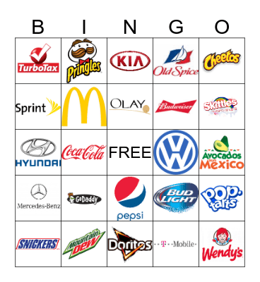 Super Bowl  Commercial Bingo Card