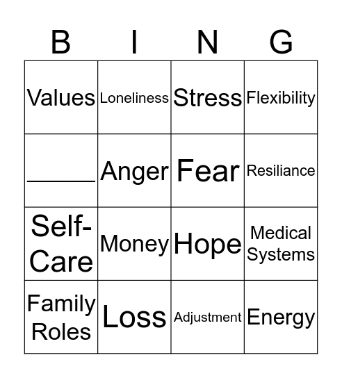 CAREGIVING BINGO Card