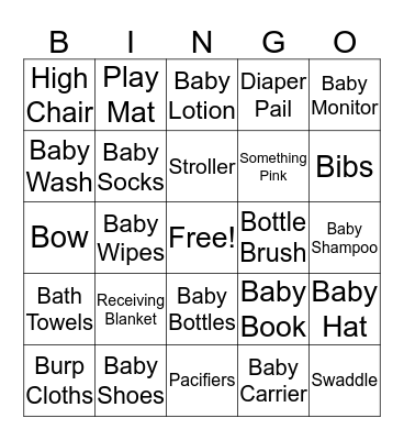 Baby Shower Bingo Card