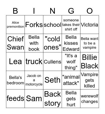 Twilight Bingo Card