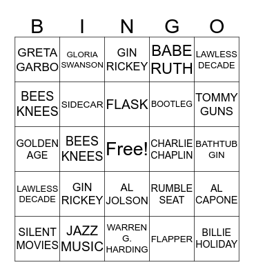 ROARING 20'S BINGO  Bingo Card