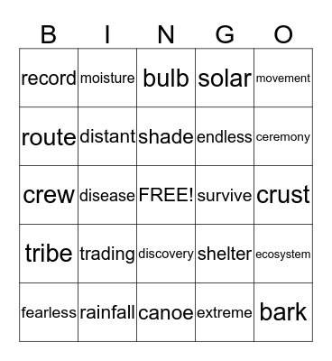 Vocabulary Bingo Ch. 1-7 Bingo Card
