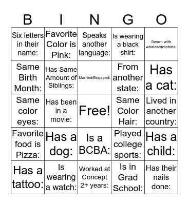Get to Know You Bingo! Bingo Card