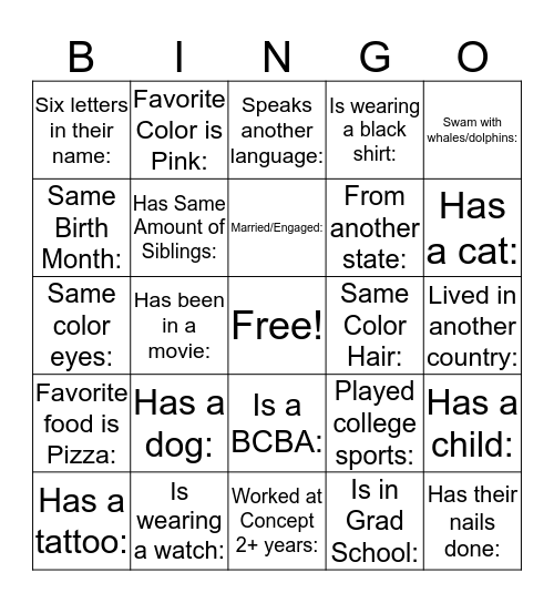 Get to Know You Bingo! Bingo Card