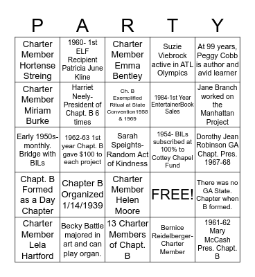 Chapter B 75th Anniversary Bingo Card