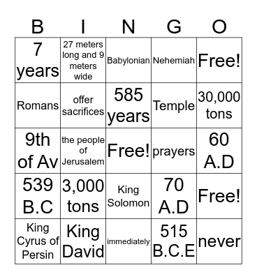 Temple: Construction, destruction, reconstruction Bingo Card