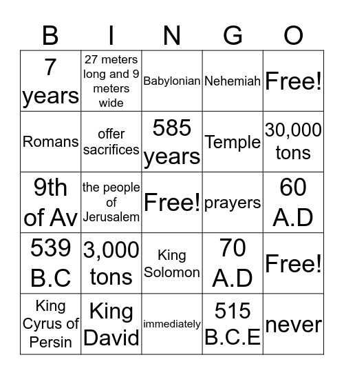 Temple: Construction, destruction, reconstruction Bingo Card