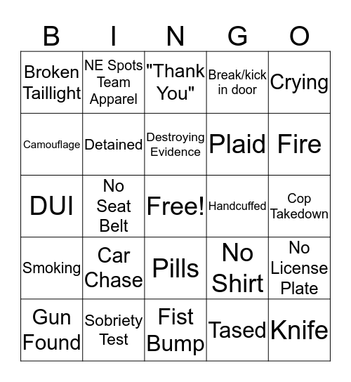 Live PD Bingo Card