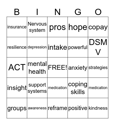 Mental Health Bingo Card