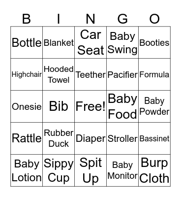 Baby Shower Bingo Card