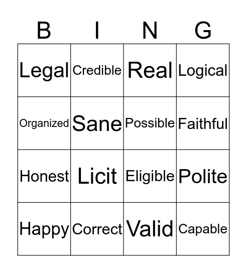 Negative Prefixes  Bingo Card