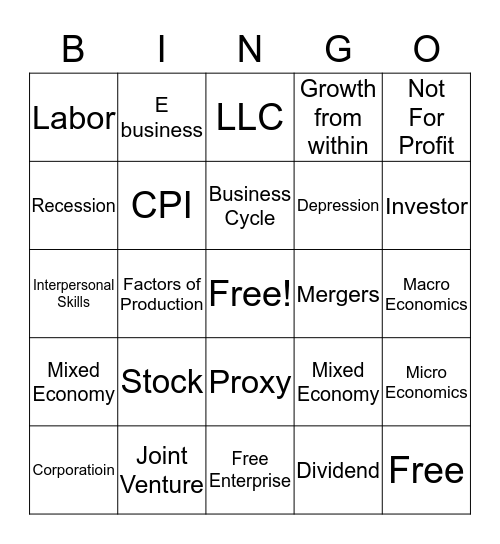 Foundations of Business Bingo Card