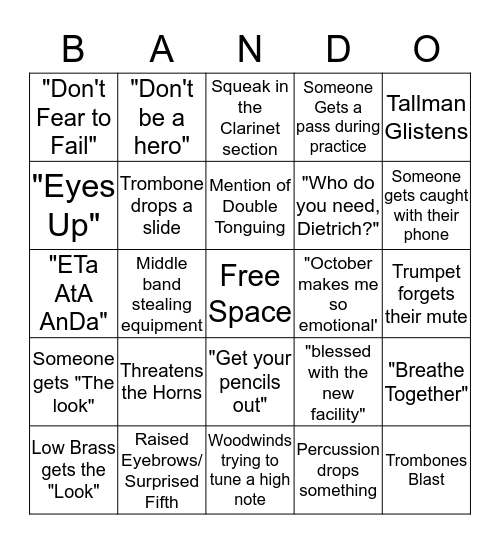 Bando Bingo  Bingo Card