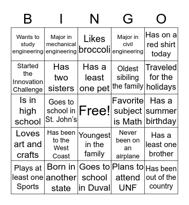 STEM Next Bingo Card
