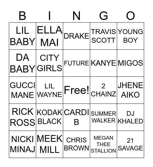 A'NIYA'S SWEET 16 TRAP BINGO Card