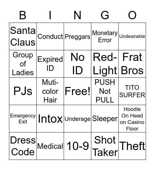 Casino  Bingo Card