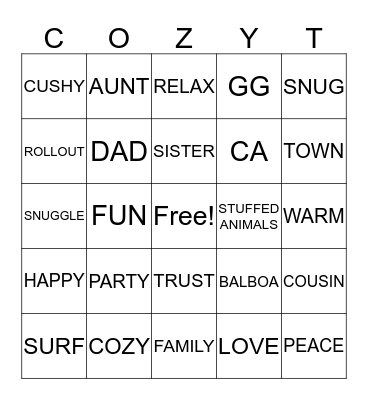 COZY TOWN BINGO Card